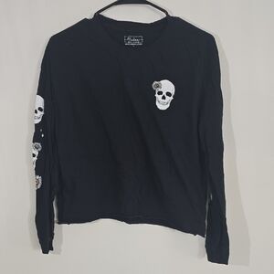 Miken Black Crop Top with Skull Design
